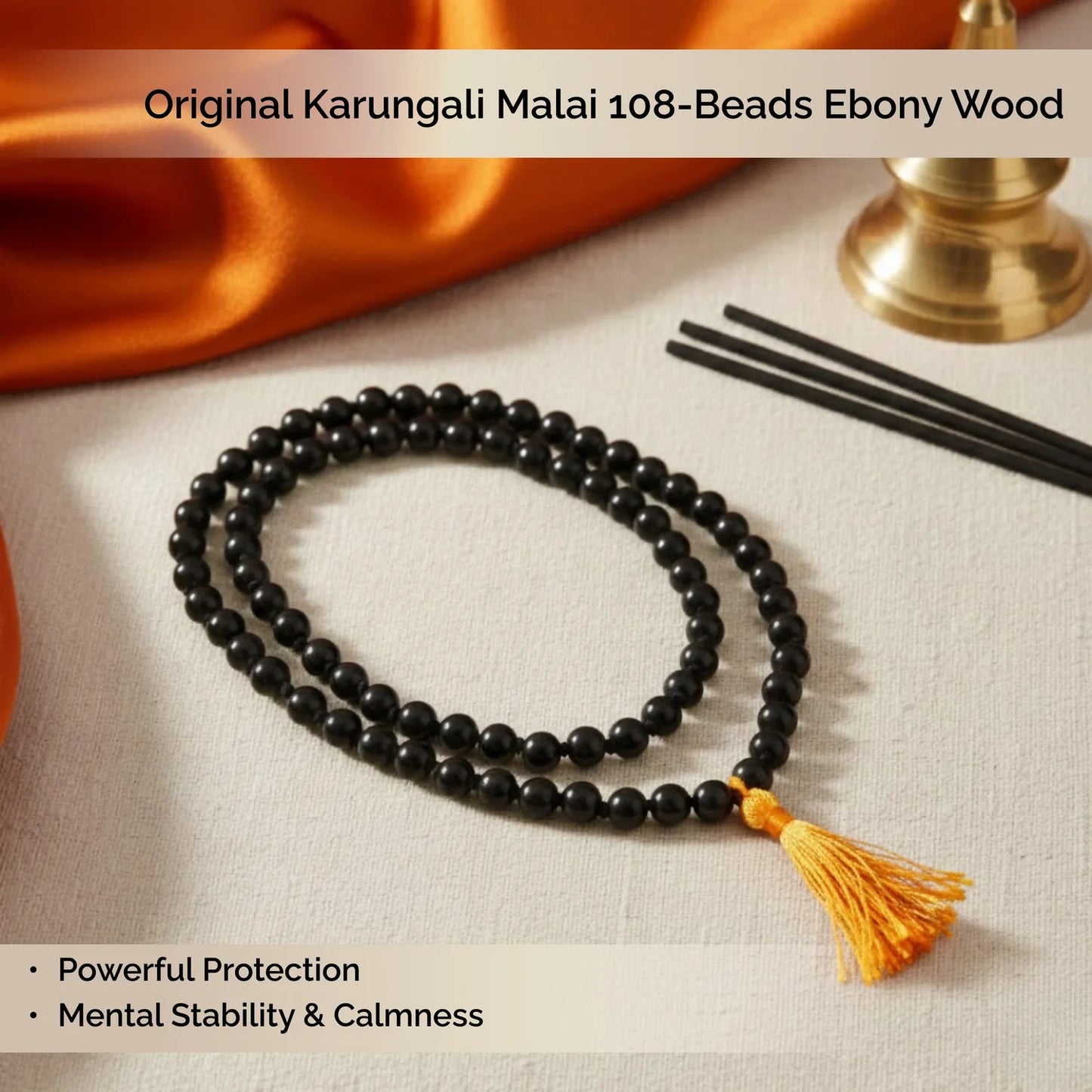 Original Karungali Malai 108-Beads Ebony Wood with Govt. Certified