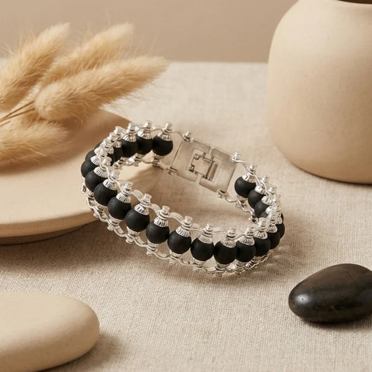 Silver-Plated Karungali Chain Bracelet - Made from Natural Ebony Wood